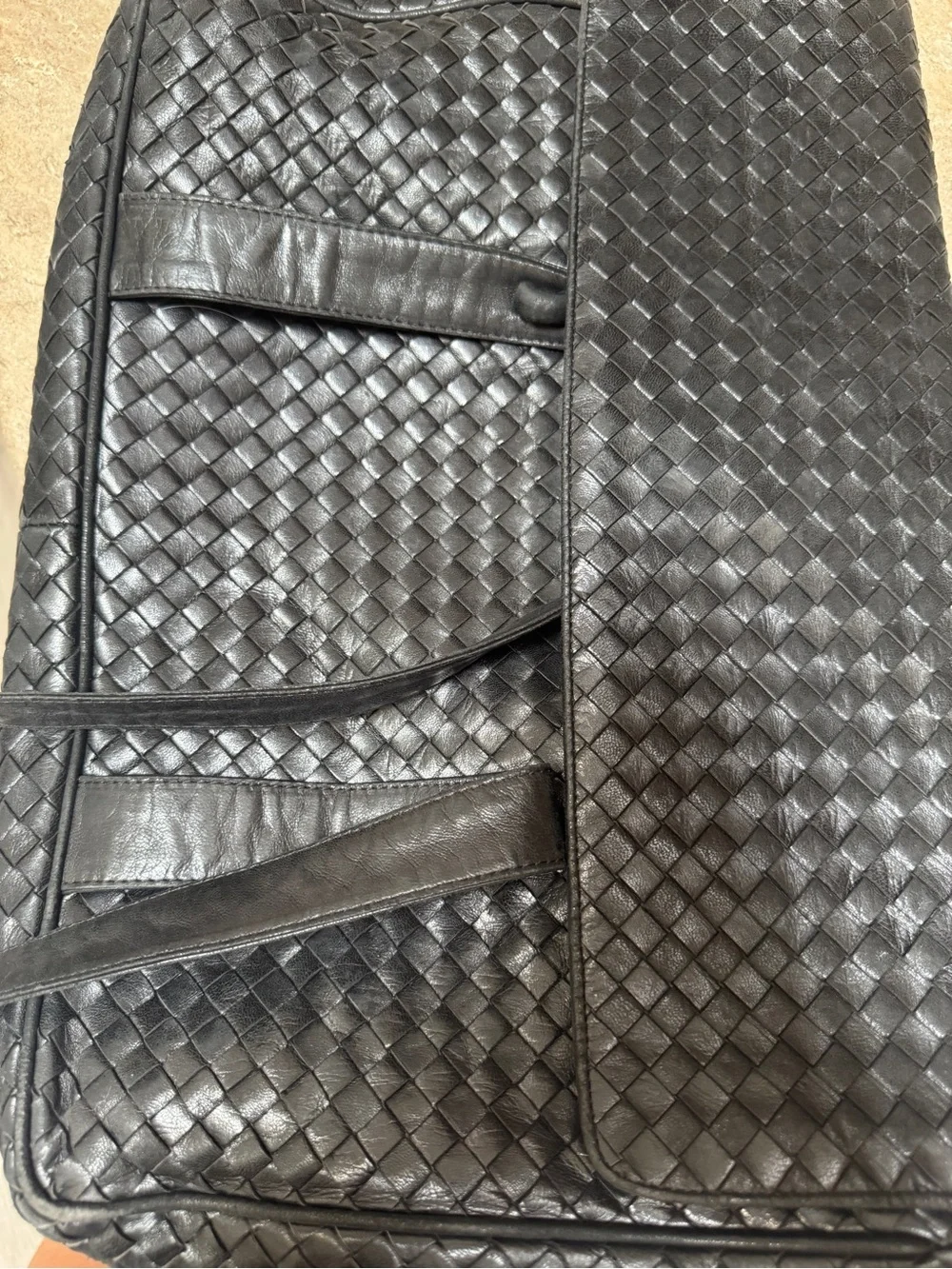Bottega Veneta Black Intrecciato Woven Leather Shoulder Bag